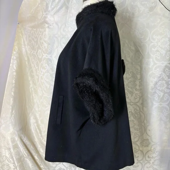 Halogen Black Fur-Trimmed Women's Poncho - Picture 6 of 16